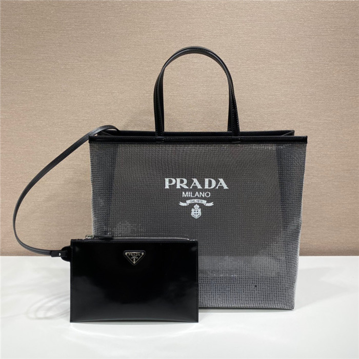 PRADA 프라다 라지 스팽글 메쉬 카바스백 1BG416