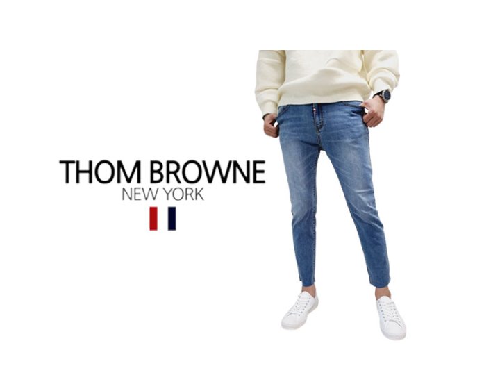 Thom Browne 톰브라운 속밴딩 밑단커팅 청바지