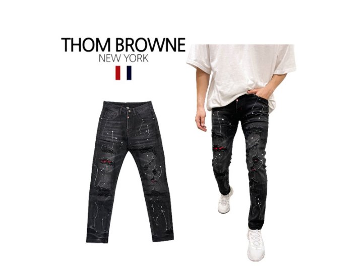 Thom Browne 톰브라운 레드덧댐 페인팅 흑청바지