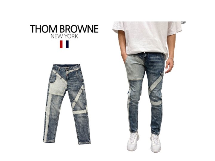 Thom Browne 톰브라운 삼색포인트 벨트 절개 청바지