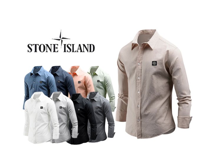 Stone Island T스톤아일랜드 사각패치 린넨 긴팔 셔츠