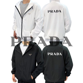 PRADA  프라다 클래식 레더플레이트 라그랑 나일론 트랙 후디 자켓