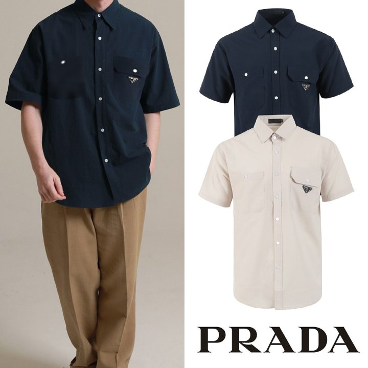 PRADA 프라다 투포켓 삼각로고 하프 셔츠