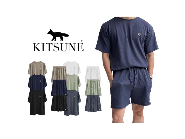 Maison Kitsune 메종키츠네 폭스 골지 반팔 세트