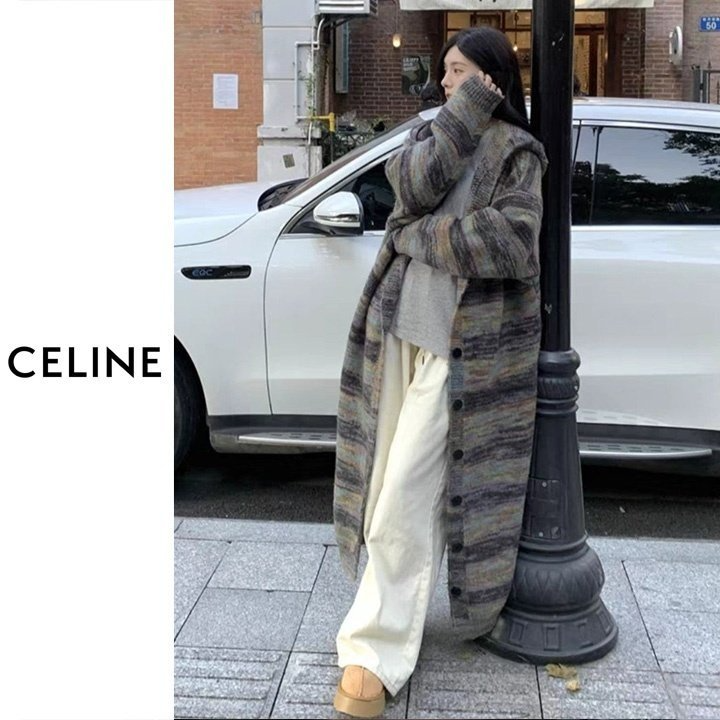 CELINE 셀린느 믹스 롱 후드가디건