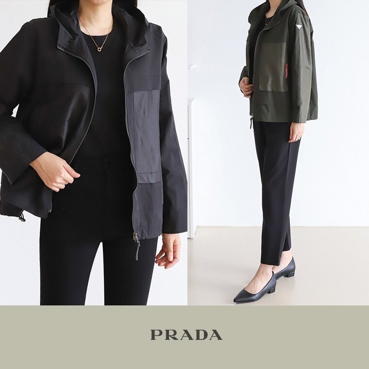 PRADA 프라다 패턴 블록 하이넥 재킷