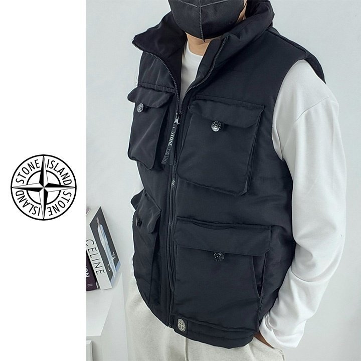 STONE ISLAND 스톤아일랜드 포켓 하이넥 양털 베스트