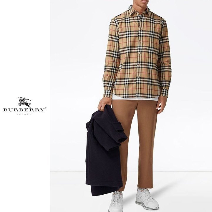 BURBERRY 버버리 베이지 체크 코튼 셔츠