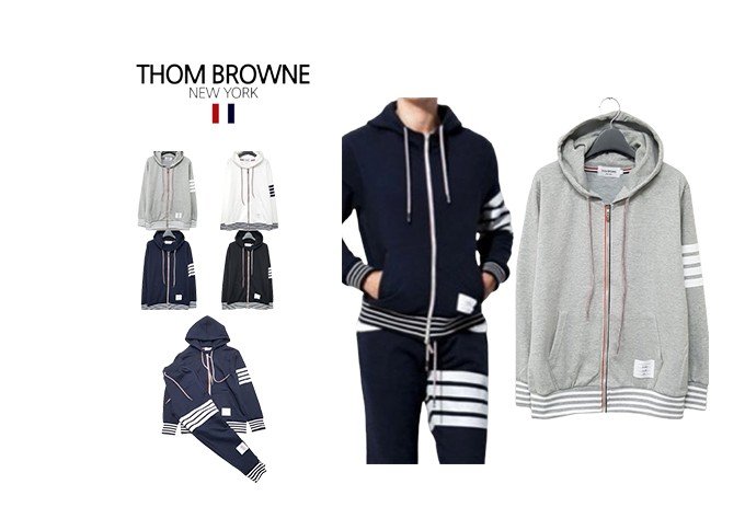 THOM BROWNE 톰브라운 사선 후드집업 세트