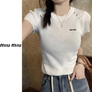 ●7월 판매 19위● MIUMIU 미우미우 레터링 어깨찡 반팔니트 2COLOR