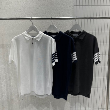 THOM BROWNE 톰브라운 사선완장 카라 니트 반팔