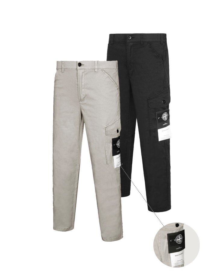 STONE ISLAND 스톤아일랜드 코튼 개버딘 가먼트 다이드 카고 팬츠 화이트 와펜