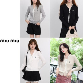 MIUMIU 미우미우 프릴 리본 꽈배기 니트