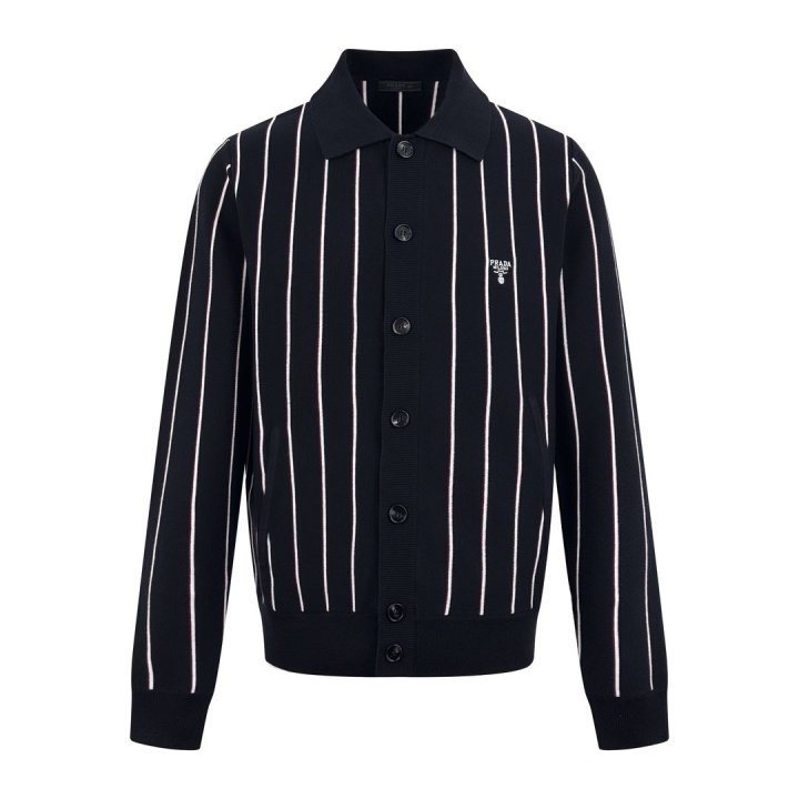 PRADA 프라다 스트라이프 카라 가디건