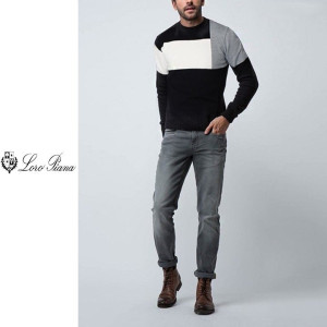 LOROPIANA 로로피아나 인타르시아 배색 라운드 니트 3COLOR