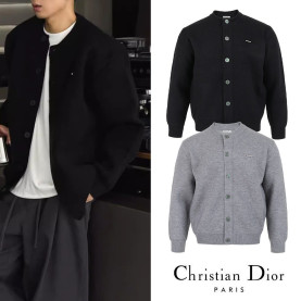 DIOR 디올 스틸로고 버튼 라운드 울 가디건