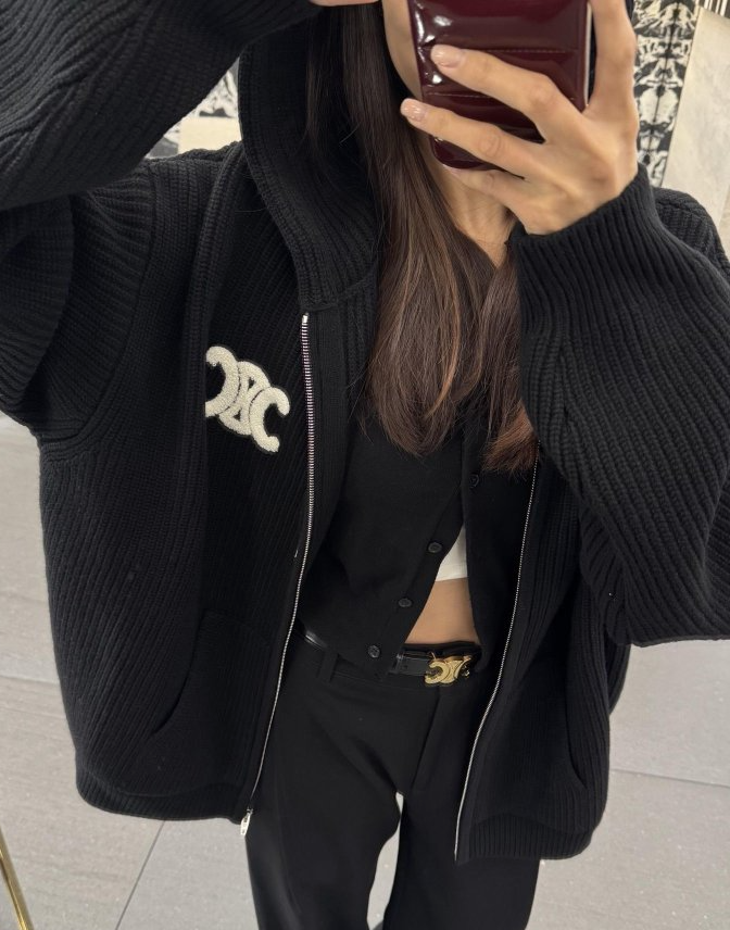 CELINE 셀린느 트리옴페 울 후드 니트 집업