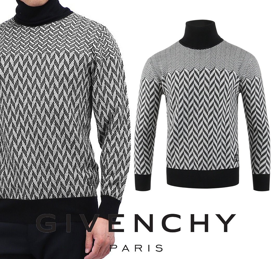 GIVENCHY 지방시 헤링본 하이넥 램스울 니트