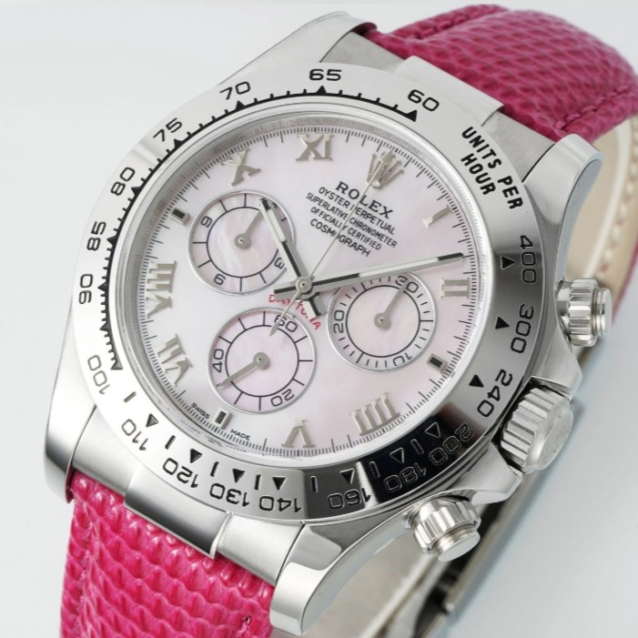 ROLEX 로렉스 데이저스트 데이토나 비치 에디션 핑크 자개 로만 다이얼 가죽 스트랩 40mm 116519