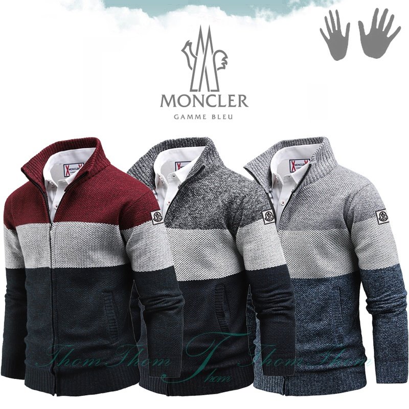 MONCLER 몽클레어 감마블루 그레이 니트 기모 집업