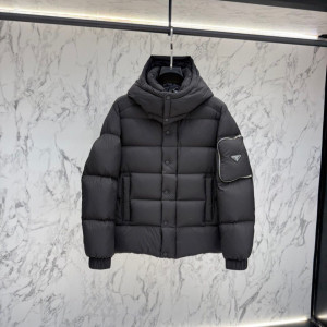 PRADA 프라다 포켓로고 구스다운 후드 패딩