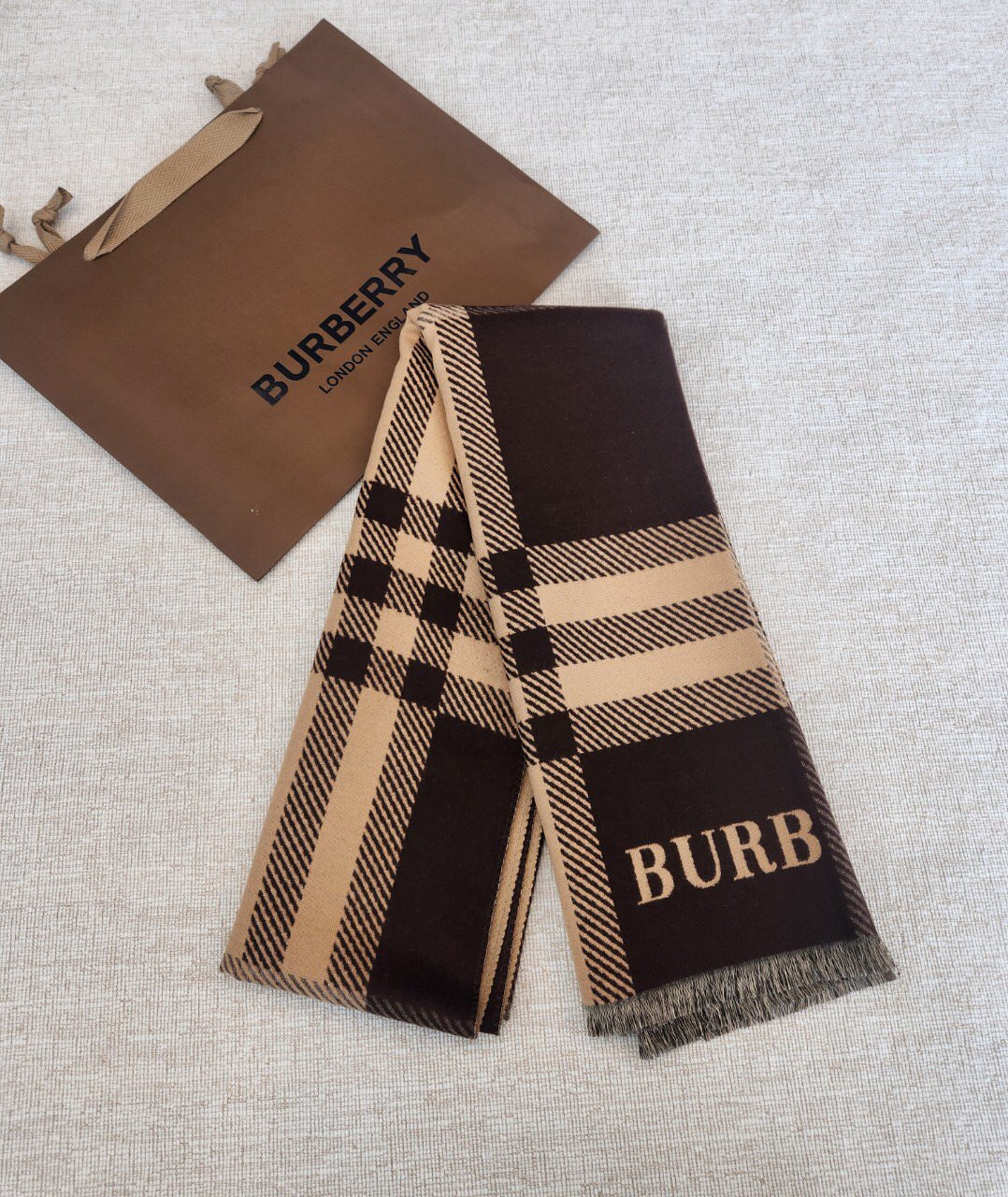 BURBERRY 버버리 3571 브라운 체크 캐시미어 숄 & 머플러