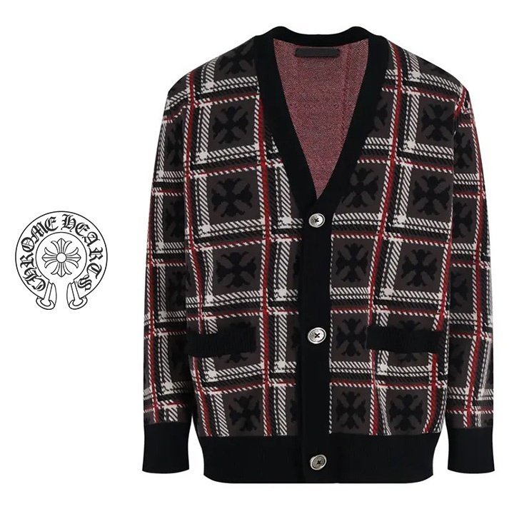 CHROME HEARTS 크롬하츠 캐시미어 체크 가디건 니트