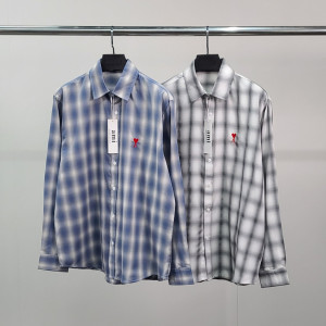 AMI 아미 스몰 하트자수 오버 체크 셔츠