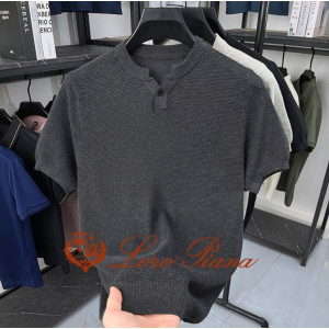 LOROPIANA 로로피아나 원버튼 헨리넥 반팔티