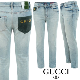 GUCCI 구찌 그린 포켓 옐로우 레터링 슬림 일자진