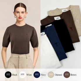 AMI 아미 드 꾀흐 까마이외 자수 니트반팔