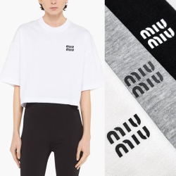 MIUMIU 미우미우 영문로고 크롭 반팔