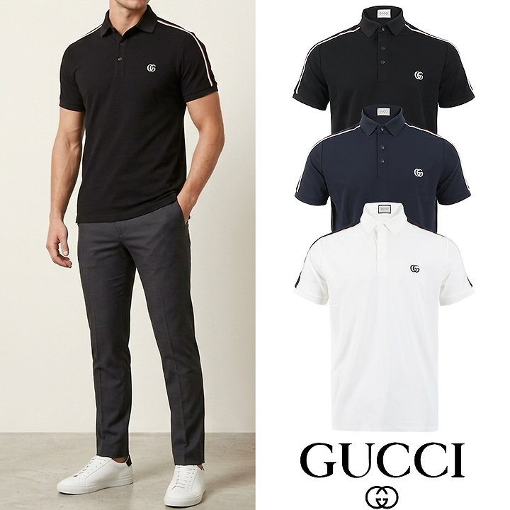 GUCCI 구찌 테이프라인 G자수 실켓 카라 티셔츠