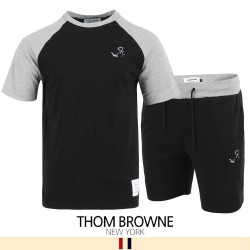 THOM BROWNE 톰브라운 4바 엠보 배색 반팔 & 반바지 셋업  2COLOR