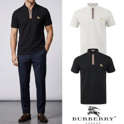 BURBERRY 버버리 골드기마 자수 집업 카라 티셔츠